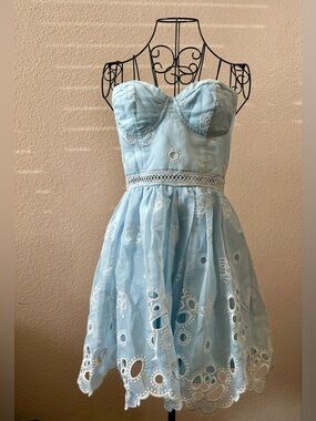 Fashion Nova Light Blue Eyelet Fit & Flare Dress